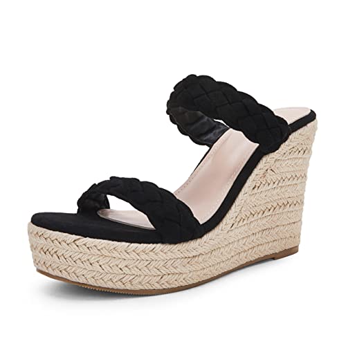 Coutgo Womens Wedge Platform Sandals Espadrilles Two Strap Woven Slip On Summer Cute Slide Sandals