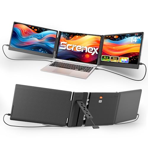 Image of Laptop Screen Extender, 14 inch Triple Monitor Extender, 1080P FHD Portable Monitor for Laptop, Upgraded Auto-Width Fits 13-17.3 inch Laptops, Plug & Play Screen Extender Compatible with Windows /Mac /Chrome