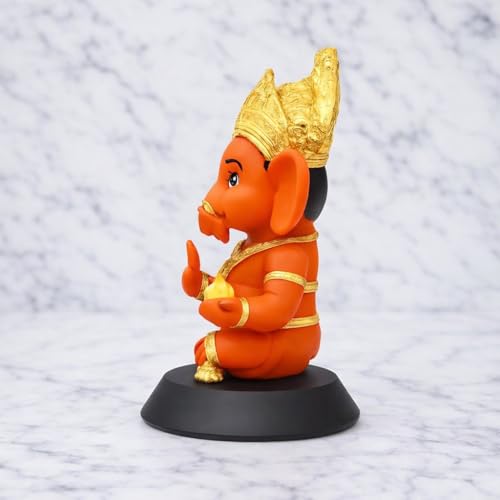Image of Lord Kesari Ganesh Ji Idol, Kesari Gold Finish | Cute Ganpati Murti with Laddu, Resin Figurine, For Car Dashboard & Home Temple, For Pooja Room, Office Desk, Car Decor