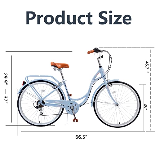 Weerock 26 Inch Adult City Bike Hybrid Cruiser Bicycle Shimano 7 Speeds Steel Frame Commuter Bike For Women, Men, Seniors,Multi Colors,Blue #TOP3
