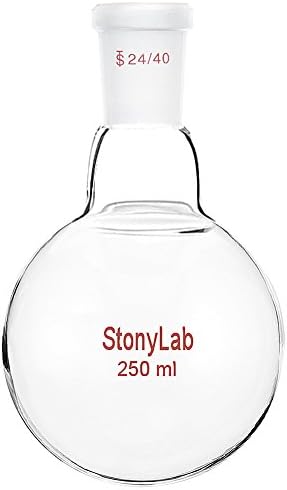 StonyLab Glass 250ml Heavy Wall Single Neck 1 Neck Round Bottom Flask RBF, with 24/40 Standard Taper Outer Joint – 250ml
