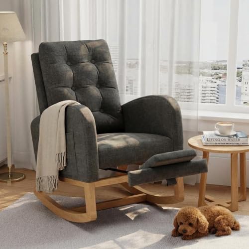 GAOMON Modern Rocking Chair for Living Room, Comfortable Recliner Rocker with Side Pocket, Soft Linen Upholstered Glider Chair for Bedroom, Nursery, L