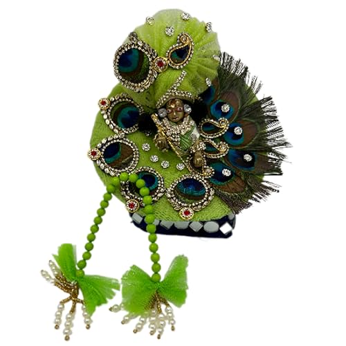 DREEMOH GOD'S TREAT Kanha Ji Designer Zardozi Dress | Krishna Ji Laddu Gopal Fancy Outfit | Kanhaiya Ji Net and Silk Poshak Set with Mukut & Accessories | Janmashtami Puja Wear (Pack of 2, 6 Inch)3