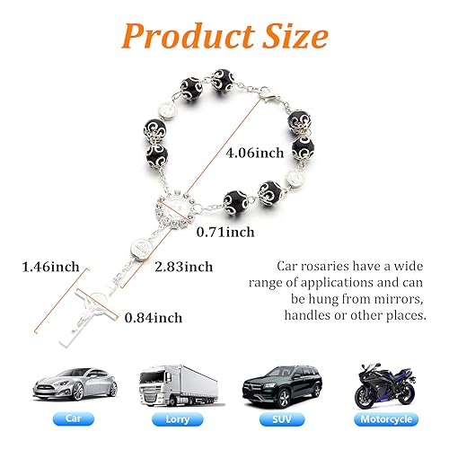 image for Ziciner 2 Car Rosary for Rearview Mirror, Personalized Blessing Rear V