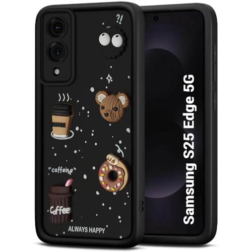 Image of TheGiftKart Back Cover Case for Samsung Galaxy S25 Edge 5G | Cute Fun Cartoon 3D Bear Coffee Case | Full Camera Protection | ShockProof Back Cover Case for Samsung Galaxy S25 Edge 5G (Silicone, Black)