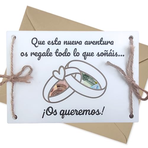 Tres Aristas | Cartão para oferecer dinheiro em casamentos | presente original e elegante | design exclusivo, detalhe exclusivo para noivos e celebrações, inclui suporte, envelope e corda (casamento)