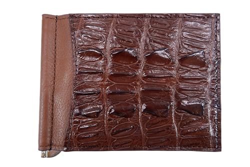 Genuine Crocodile Tail Skin Money Clip Slim Bifold Wallet (Mahogany Brown)2