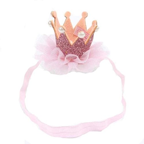 Amison diadema del bebé, Banda para el cabello sombrero corona elástica de cumpleaños headwear (rosa)