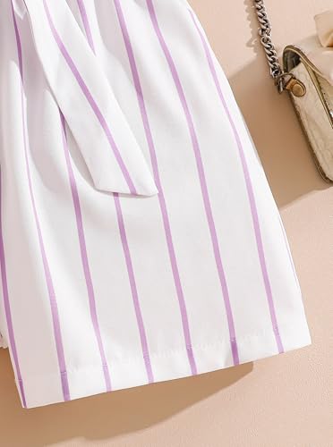 Image of Girls 2 Piece Outfits Summer Ruffle Sleeve Top and High Waisted Striped Shorts Set for Girls 7-14