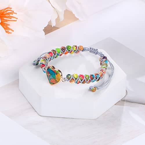 MOOGEEN-Handmade-Beaded-Bracelets-for-Women-Gifts-for-Granddaughter-Daughter-Mom-Best-Friend-Bestie-Sister-Jasper-Heart-Bracelets-Boho-Natural-Stone-Colorful-Beads-Wrap-Bracelet-Turquoises-Jewelry