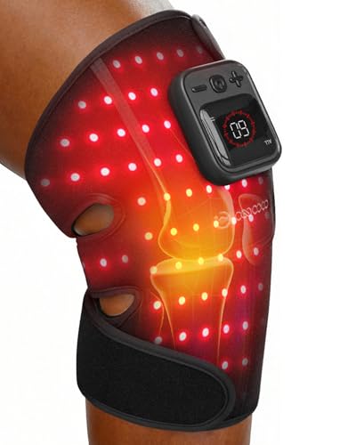 Image of CooCoCo Knee Massager with Heat and Red Light Therapy, Cordless Knee Heating Pad, Heated Knee Brace for Pain Relief, Vibration Modes, 70pcs Bead, 660nm & 850nm