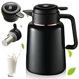 Thermos da 1,8 l con colino da tè, in acciaio inox 316, thermos con display di temperatura, denso thermos per caffè e tè (verde scuro)