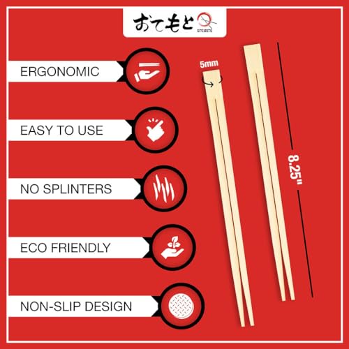 OTEMOTO 100 Disposable Chopsticks | Paper sleeve | Bamboo Wooden Chop sticks - Bamboo Chopstick Bulk - Disposable Utensils Premium Quality - (50 Pairs) - Image 3