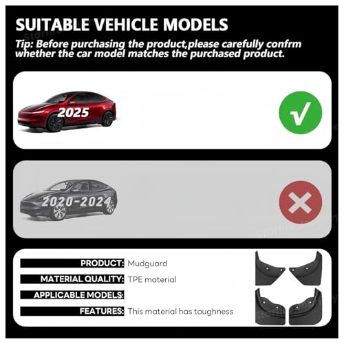 Guardabarros para coche Tesla Model Y Juniper 2025+ de TPE resistente 3