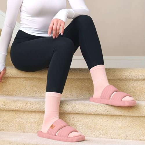 Image of LongBay Slippers for Women Memory Foam Open Toe Slide Indoor House Shoes Slip On Bedroom Comfy Gift