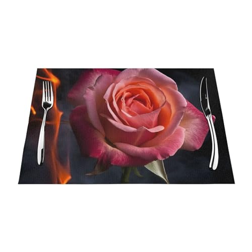 Set de table tissé rose antidérapant et lavable résistant à la chaleur x4