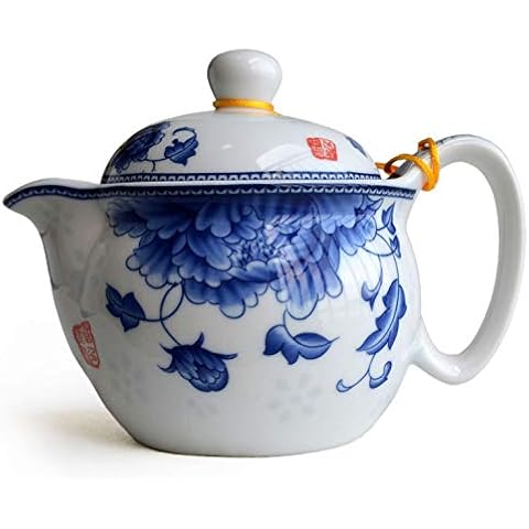 Yxhupot Teapot 12oz/350m Blue China Porcelain Stainless Steel Filtration Mash Infuser Tea Cover