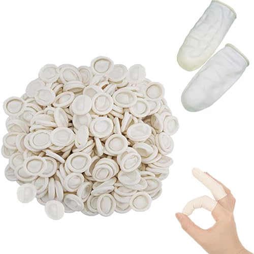 DJCIW 100PCS Disposable Latex Finger Cots,Medium Size, Fingertip Protector Gloves for Electronics Repair, Crafts, Medical Use and Industrial Applications,Thumb Covers for Finger Protection White