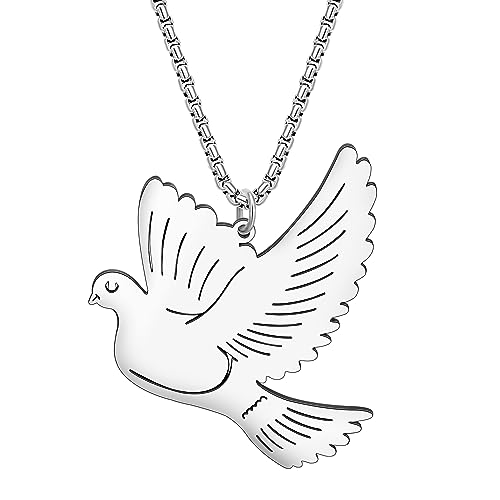 RAIDIN Acero inoxidable lindo collar de la paloma para las mujeres de las niñas simple paz paloma colgante de joyería de regalos para los amantes del pájaro de cumpleaños Charms (Plata-077)