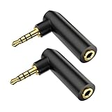 VANAUX L字型3.5mm ステレオミニプラグ 4極 TRRS 3.5mm L型変換コネクタ オス-メス 90度 ミニジャック ヘッドセット/タブレット/MP3プレーヤー/等に対-2個セット