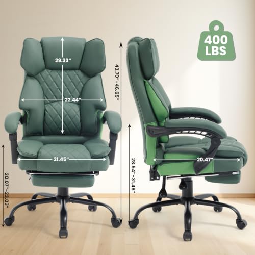 Image of Big Tall Reclining Office Chair with Footrest, Green