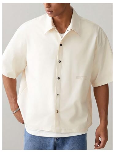 Men's Letter Embroidered Oversized Tshirts Half Sleeve Button Down Baggy Tee Shirts Streetwear3