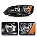 Headlights Assembly Compatible with 2011-2018 VW Jetta MK6 without DRL Halogen Headlamp Driver & Passenger Side, Black Housing Amber Side