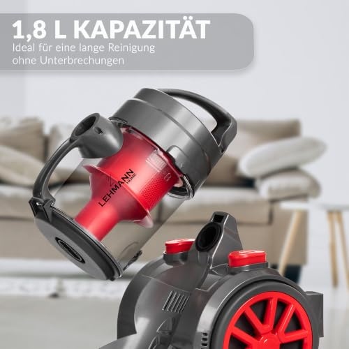 LEHMANN Zyklon Staubsauger beutellos Tinosa 4000 | Bodenstaubsauger mit Zyklontechnologie | Zylinder-Staubsauger mit Düsensatz | Hochleistungskraft, HEPA-Filter, 1,8 L – Bild 5