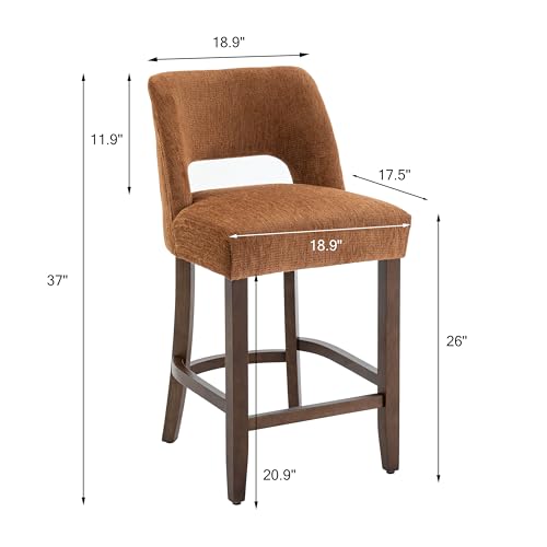 Image of VKNOW Bar Stools Set of 2, 26 inch Upholstered Counter Height Bar Stools,Modern Counter Stools with Wood Legs for Kitchen Island Dining Room,Orange