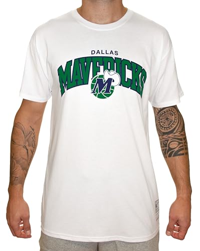Mitchell & Ness NBA Hardwood Classics Team Arch T-Shirt - Dallas Mavericks, Bianco, S