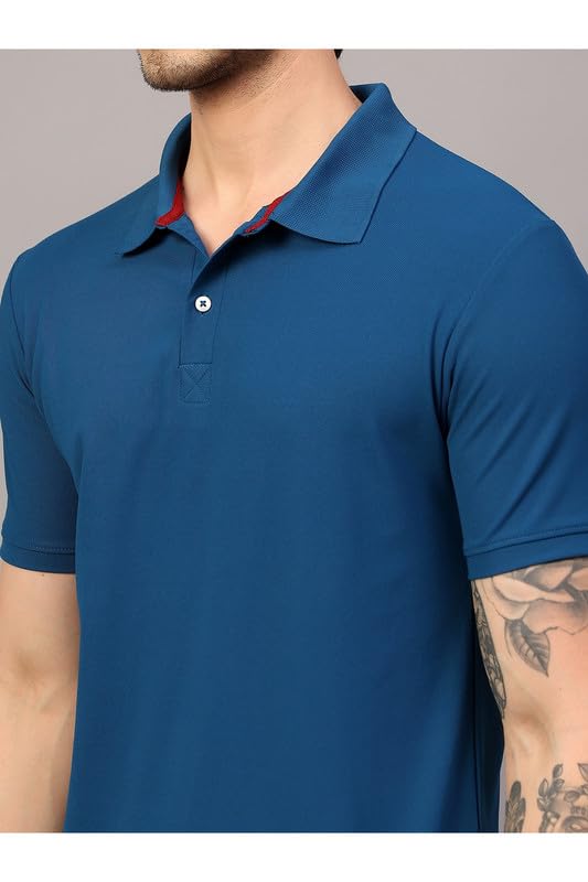 Image of Men's Poly Cotton-Matty Tshirt with Regular Fit Solid Pattern Half Sleeve Standard Length and Button Down Closure|Men's T-Shirts