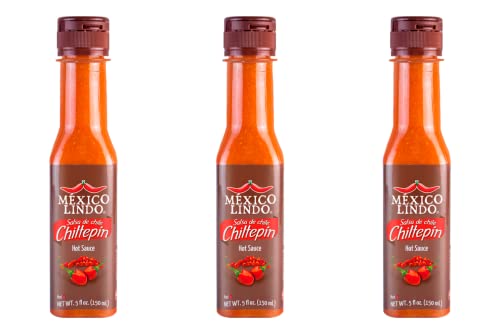 Image of Mexico Lindo Chiltepin Hot Sauce | 14,200 Scoville Level | Traditional Spicy Flavor | 5 Fl Oz Bottles (Pack of 3)