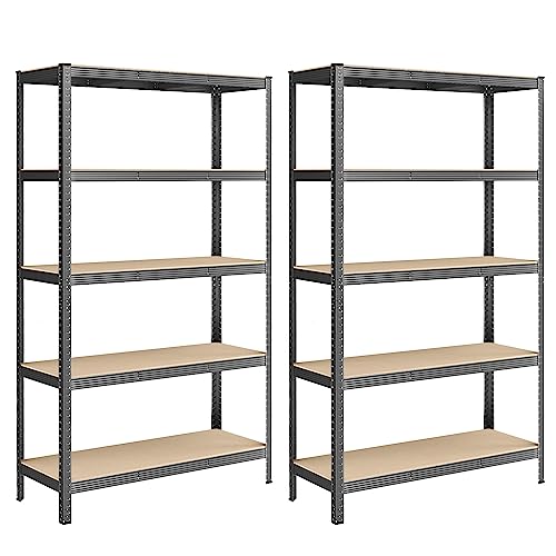 SONGMICS Estantería Pesada de 5 Niveles, Juego de 2, Estantería de Acero, Montaje Rápido, Garaje, Almacén, Trastero, Carga de 750 kg, 60 x 120 x 200 cm, Gris GLR060G02