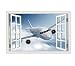 Paisaje Papel Pintado Avión 3D Etiqueta De La Pared Tatuajes De Pared, Vinilo Arte De La Pared Mural Vista De La Ventana Grande Cielo Azul, Dormitorio Salón Hotel Decoración Para El Hogar @ 70X100Cm