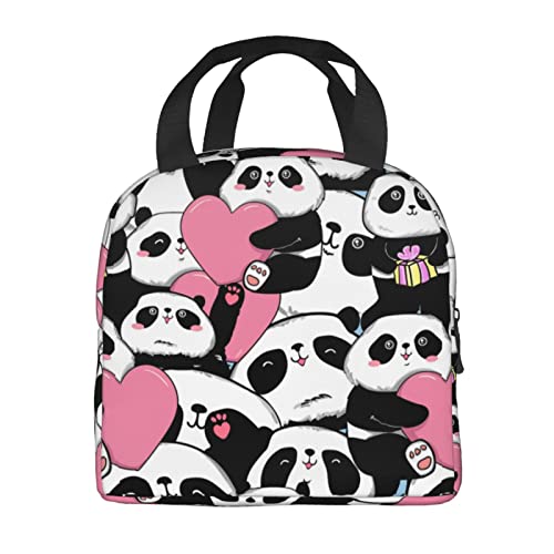 Panda Insulated Lunch Bag For Women Men Adult Kids Black White Animal Reusable Portable Pink Love With Gift Cooler Lunch Box For Office Work School Picnic #TOP2