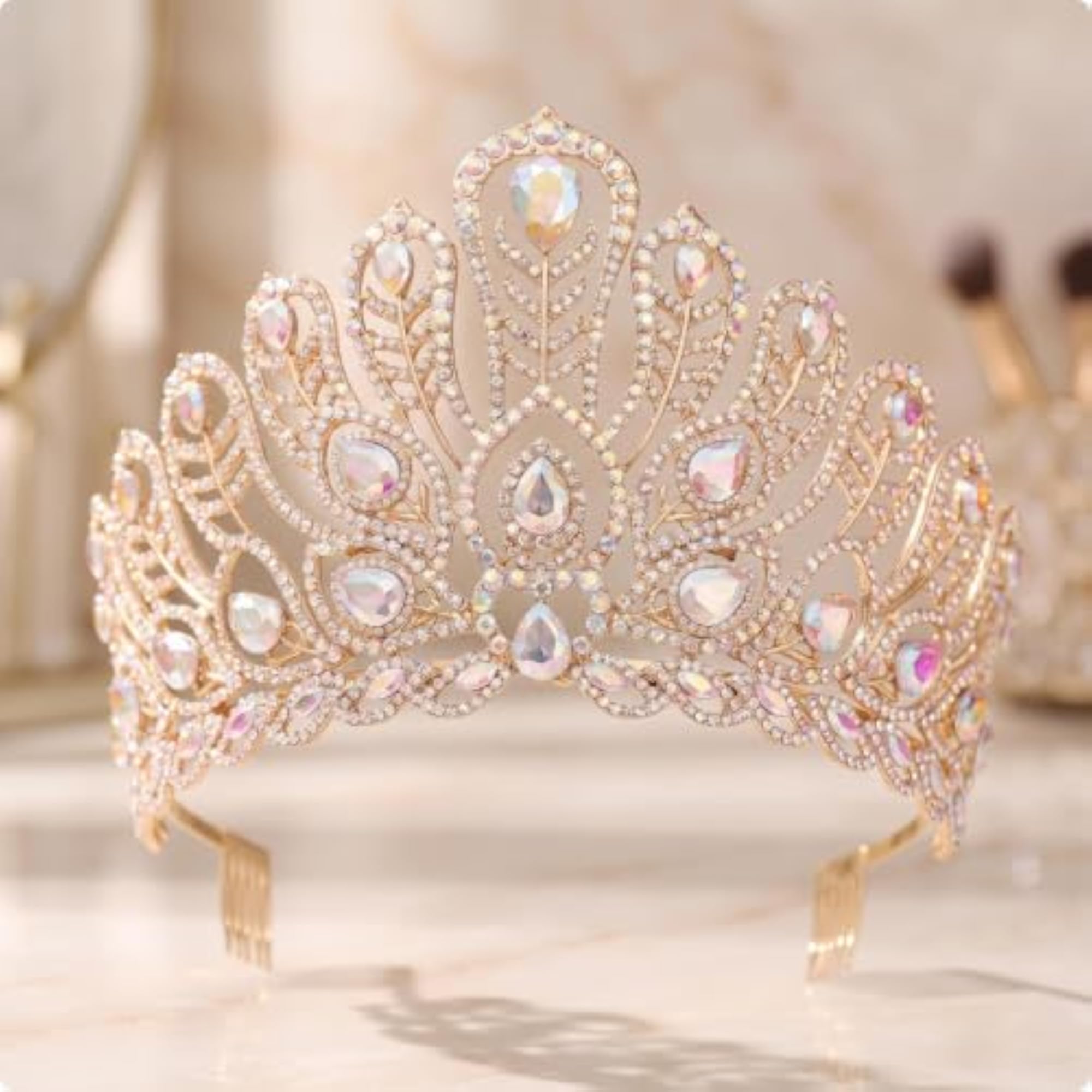Rhinestone Bridal Headpiece with Combs, Gold