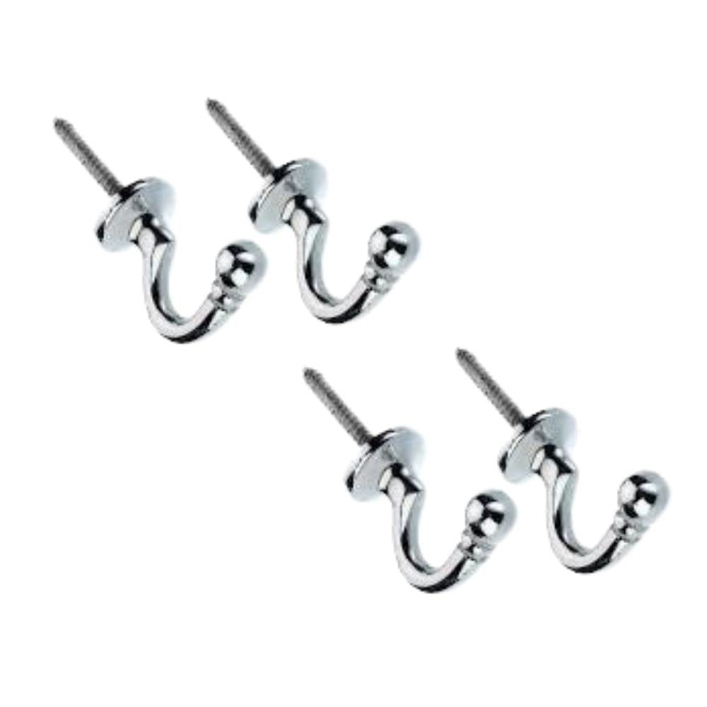 Chrome Ball End Curtain Tieback Hooks U Shaped Curtain Tie Hooks Ball End Curtain Drape Tassel Screw In Hooks Chrome Curtain Tie Back Fixings for Curtains Clothes Coat Hanger Hook Pack of 4.