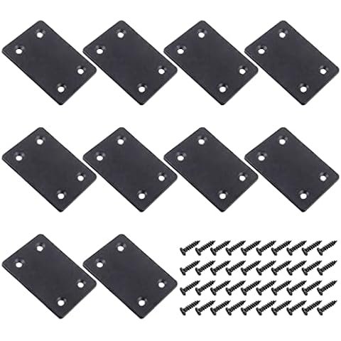 Unlorspy 10Pcs 2.4 x 1.5 Inch Metal Flat Straight Mending Plates, 1.5mm Thickness Stainless Steel Metal Flat Straight Brace Bracket with Screws for Furniture, Wood, Shelves, Cabinet(60mmx38mm, Black) Cover