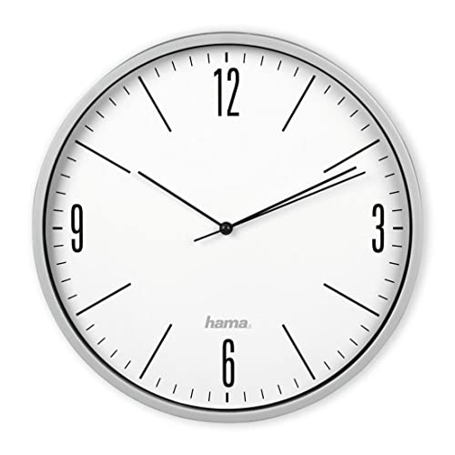 Hama Wanduhr ohne tickgeräusche (leise Wohnzimmer-Uhr mit großem Ziffernblatt, analoge Küchenuhr inkl. Batterie) grau 00186444 30cm