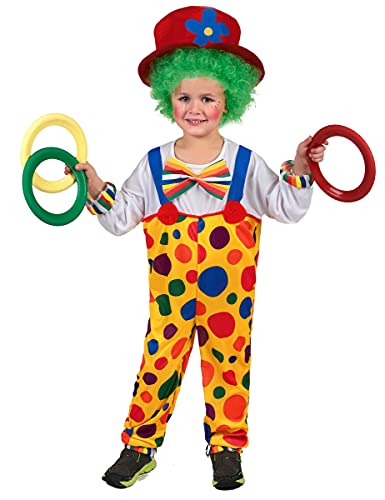 DEGUISE TOI - Déguisement clown à pois enfant - Combinaison - Chapeau - S 4-6 ans (110-120 cm) - Coloré - Déguisements enfants - 100% Polyester - Lavage à sec -...