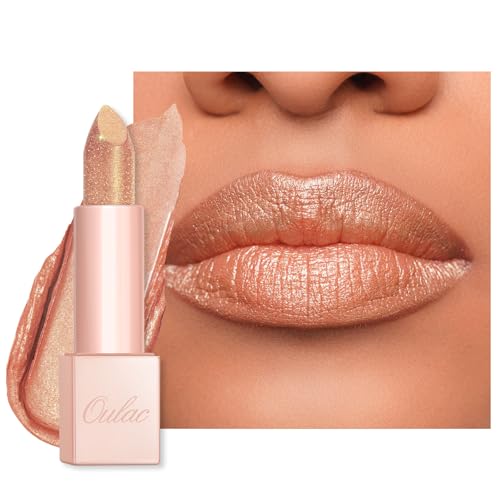 OULAC Rossetto Idratanti Finitura Lucida, Rossetto Glitter Oro Nudo Per Labbra Secche, Balsamo Labbra con Luminous Finish, Formula Idratante a Lunga Durata, Infinity Moisture, Vegan (13) Sahara Glow