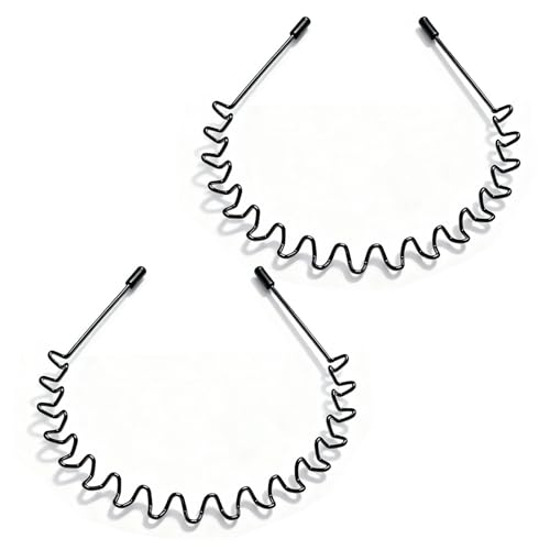 Asltw 2 PCS Metal Hair Band for Men Headband Women Bands, Head Bands for Women's Hair Non Slip, Unisex Black Simple Fashion Hair Bands, Outdoor Sports Headbands Hoop Accessories