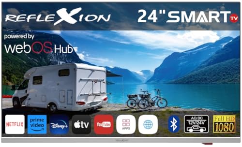 Reflexion Smart LED Fernseher, LG webOSHub, Rahmenloser Wohnwagen/Wohnmobil/Camping/Caravan/Boot/LKW TV, Slimline, 12/24/230 Volt, Full HD, Triple Tuner, Bluetooth, WLAN, Schwarz/Silber (LDDX24IBT)