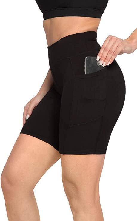 SATINA High Waisted Black Biker Shorts for Women - with & Without Pockets - 5'' and 8'' Inseam