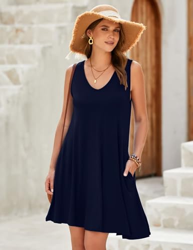 Image of JollieLovin Women Plus Size Curvy Summer Tank Sun Dresses Sleeveless Causal T-Shirt Dress Beach Swing Cover up(L-5X)
