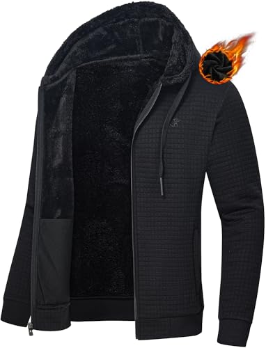 Men's Jacquard PlaidCloth Heavy Fleece Zipper Hoodie Sherpa Jacket Sweatshirt