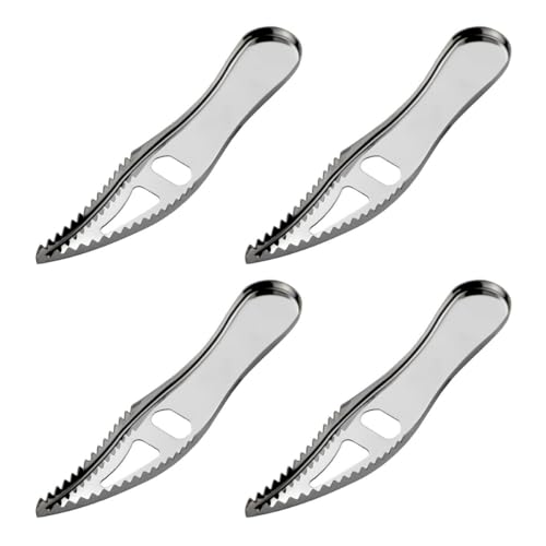 SOLUSTRE 4 Piezas de Pelador de Piel de Pescado de Acero Inoxidable Mango Antideslizante, Raspador de Escamas Portátil y Abrebotellas Multifuncional para Cocina y Mariscos