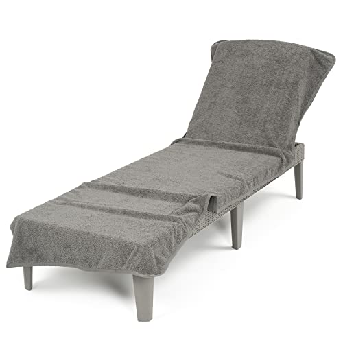 American Soft Linen GRAY CHAISE LOUNGE COVERS Chaise Lounge Covers With Pocket, 100% Cotton Pool Chair Lounge Towel thumb #5