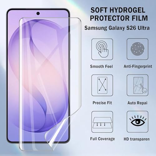 Image of (1 Pack) Screen Protector for Samsung Galaxy S26 Ultra 5G | HD Clear Soft Hydrogel Film | 100% Fingerprint Unlock Support | Self-Healing | Full Coverage | Anti-Scratch | Case Friendly | Bubble-Free