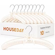 HOUSE DAY 17 Inch Satin Padded Hangers for Women, 10 Pack Heavy Duty Silk Hangers with Swivel Hooks, No Shoulder Bump Thick Foam Hangers for Sweater, Wedding Dress, Coat & Delicate Cashmere - Beige
